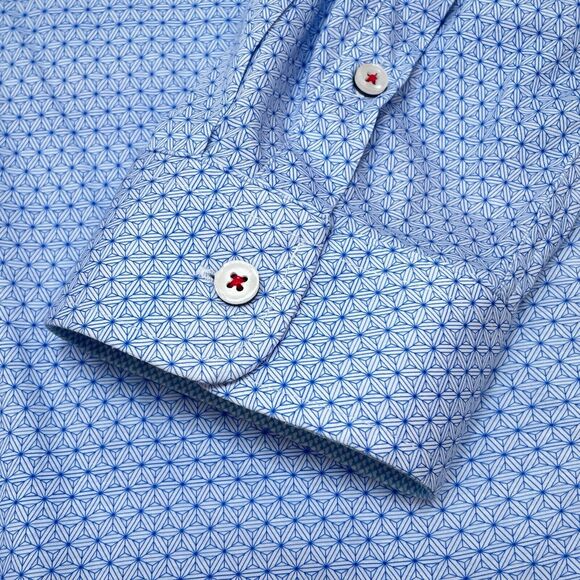 Buttercloth Shirt Men Size XL Blue Button Up Geometric Smart Casual Performance - Picture 5 of 12